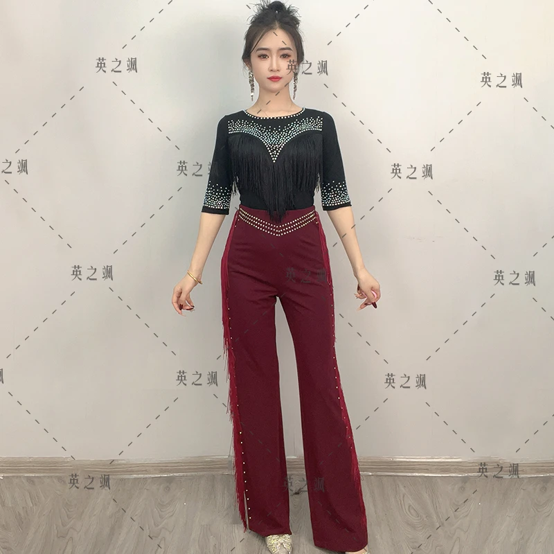 【英之飒】时尚流苏烫钻女裤显瘦休闲裤广场舞水兵舞吉特巴舞服2227