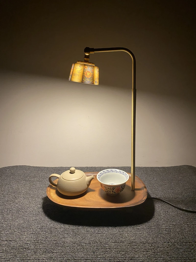 青花瓷陶瓷茶杯台灯纯铜灯架书房茶室摆件台灯复古