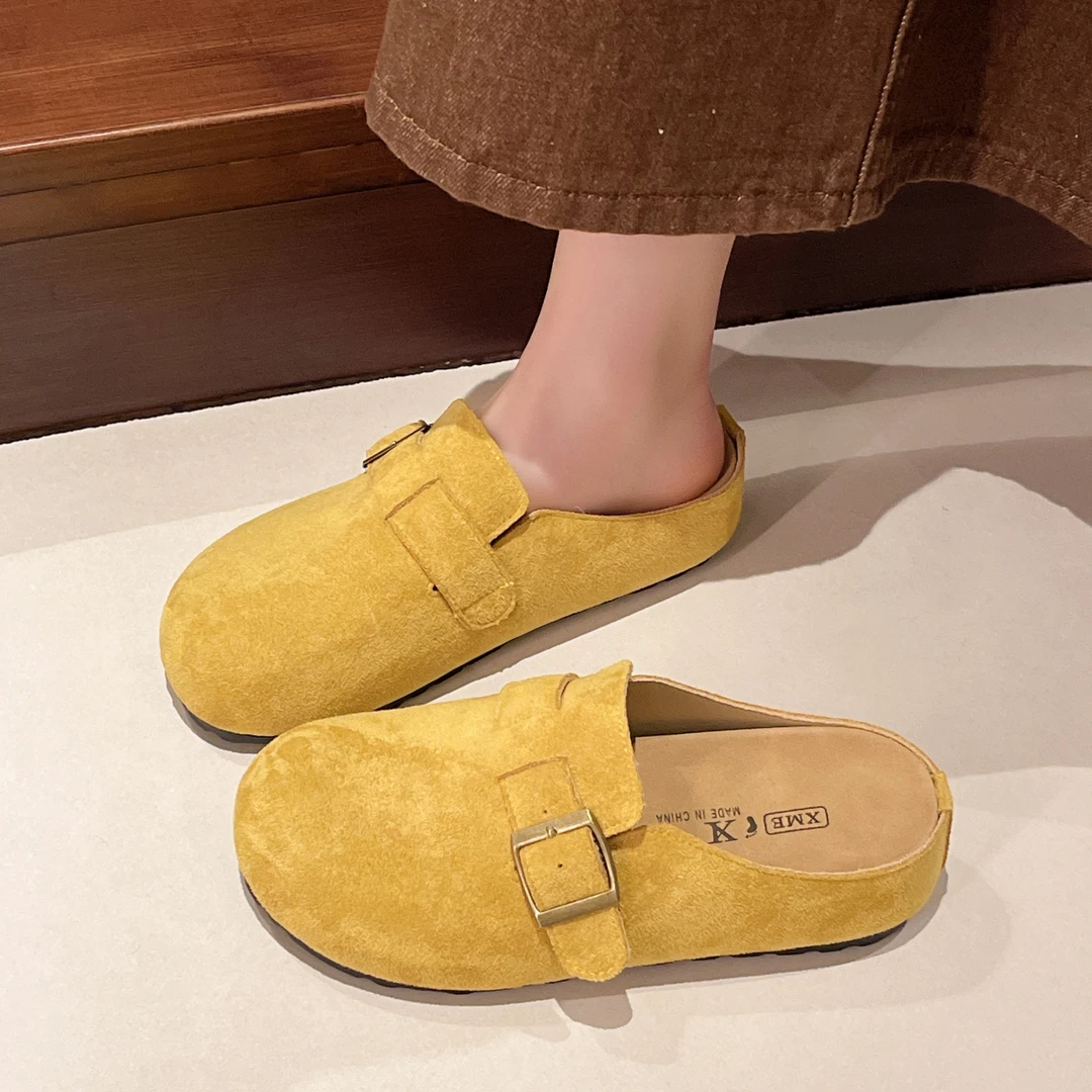 复古厚底勃肯包头半拖鞋女外穿2025春新款一脚蹬小个子增高包头拖