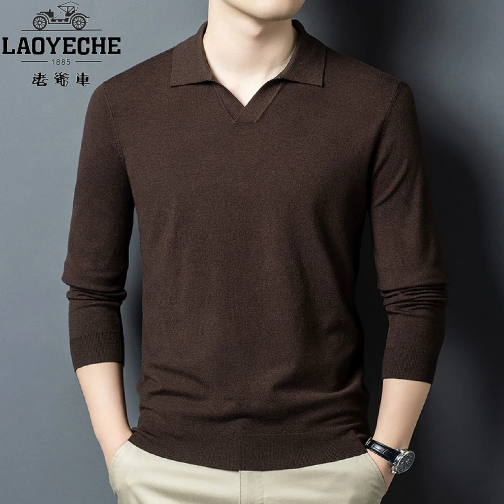 【明星同款】海鸥领秋冬薄款修身男士针织羊毛衫长袖polo商务男装