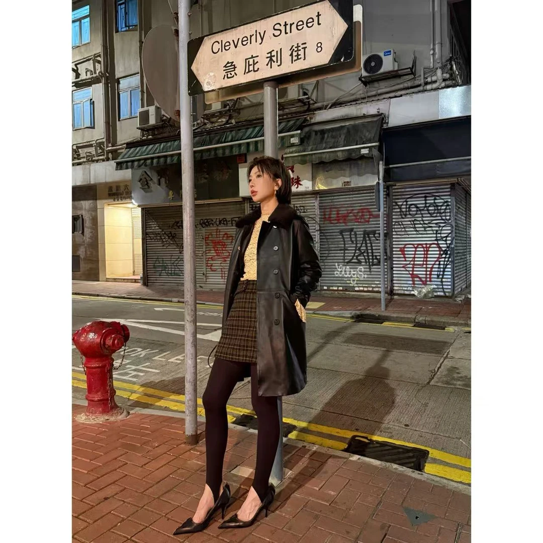 【lulu】"港夜摩登‘ 中长款双排扣100绵羊皮皮衣外套"  SWP13720