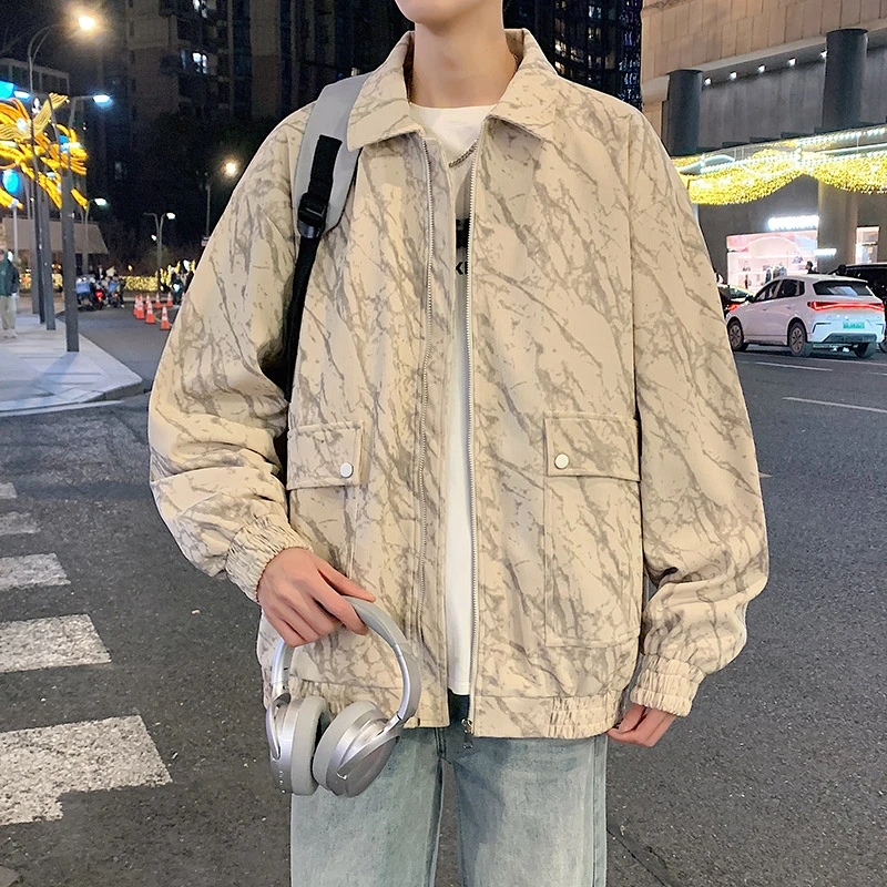 灯芯绒外套男士帅气百搭设计感新款休闲翻领亲肤舒适满印宽松夹克