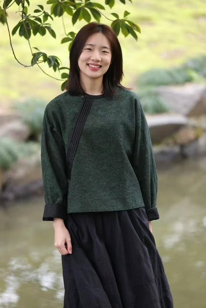 慢慢变蓝 W6734  中式斜襟提花外套