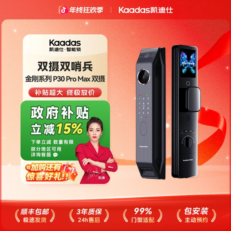 【国补15%大爆款】凯迪仕P30 Pro Max(双摄)人脸双猫眼大屏门锁GB