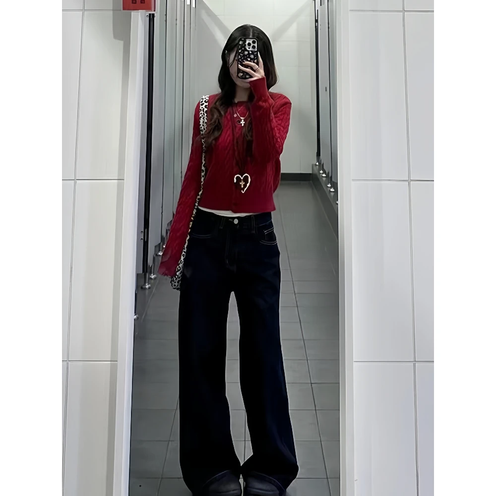 2025巨好看套装早秋新款软糯百搭打底衫圆领针织开衫牛仔裤三件套