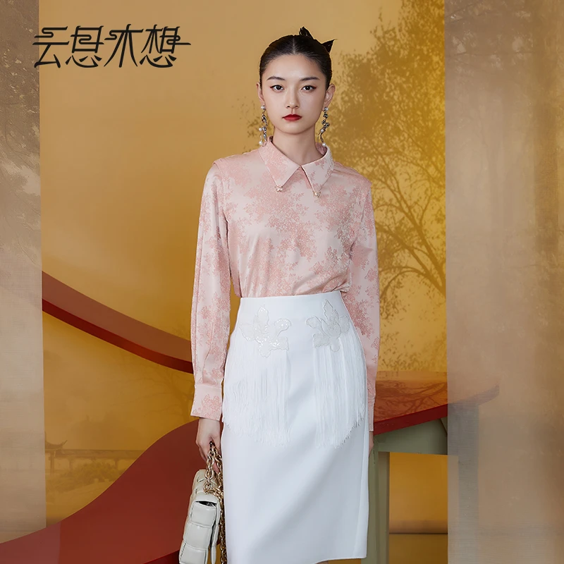 Ysimo-X云思木想新中式2024初夏新款可拆卸袖子两穿提花衬衫11494