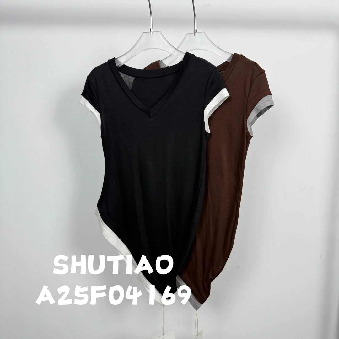 【SHUTIAO】2025夏季：新款小众设计款T恤A25F04169