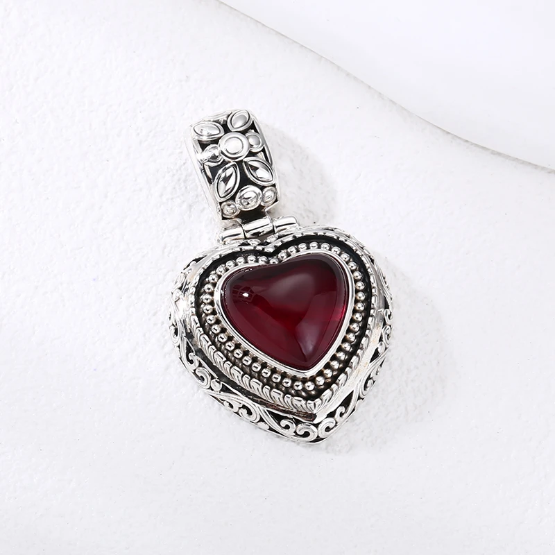吊坠925银 红刚爱心吊坠 百搭项链流行挂坠