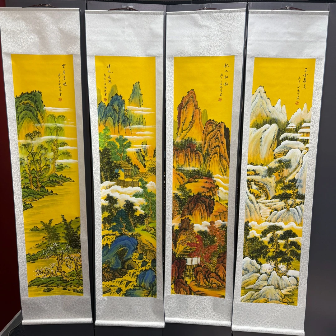 竖幅《春夏秋冬四联屏》软装裱成品