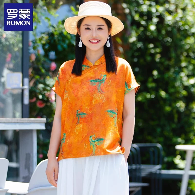 罗蒙品牌妈妈夏装小衫2025新款中老年女夏季老钱风短袖新中式衬衫