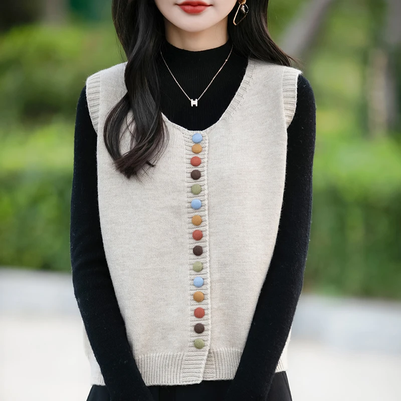 开衫针织马甲背心女秋季外穿2025新款文艺风宽松短款叠层无袖上衣