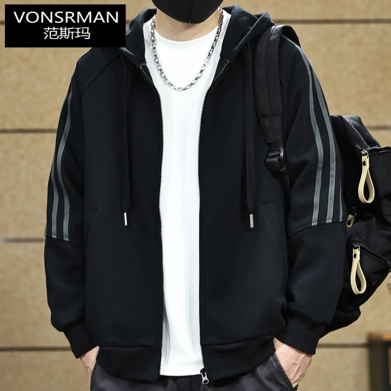 美式复古男士开衫连帽外套秋季新款潮牌运动宽松休闲重磅卫衣男款
