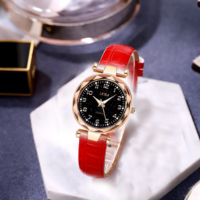 新款星光点缀时尚精美腕表 红色5813  M