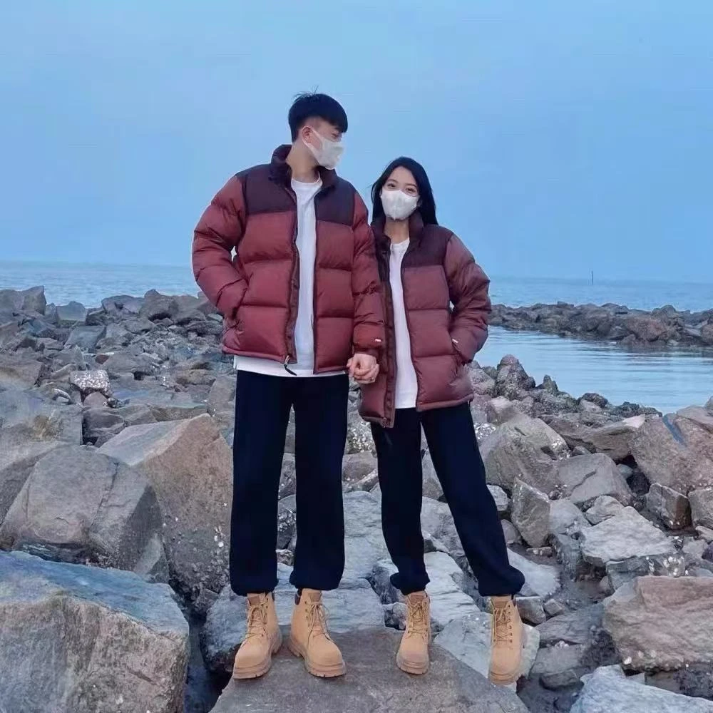 【大牌撤柜】北美1996潮流白鹅拼色立领简约厚款刺绣男女同款情侣装