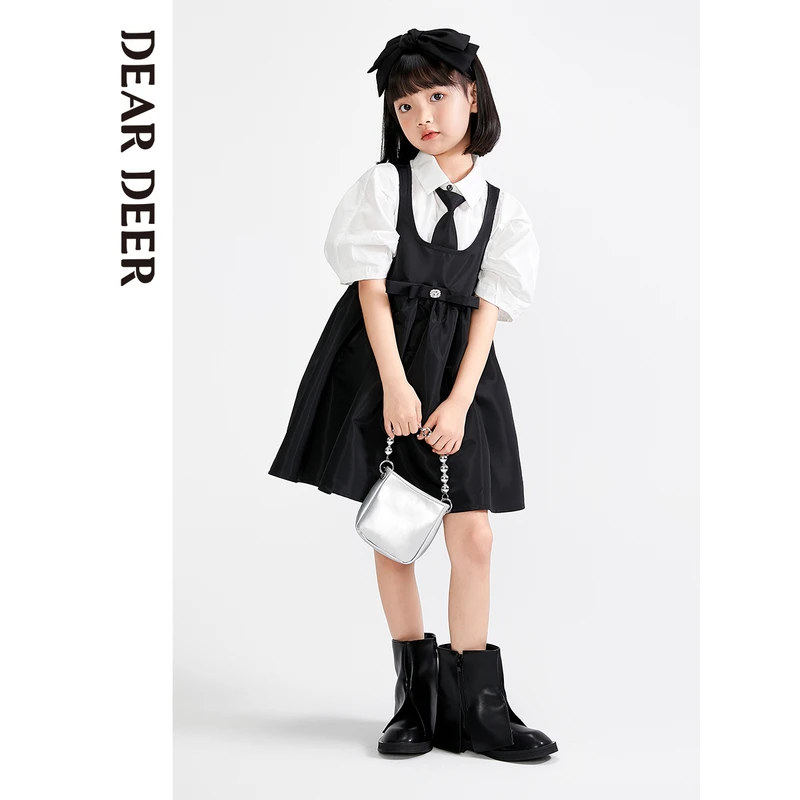 【直播清】迪迪鹿女大童夏季背带连衣裙洋气泡泡袖衬衣C123223801