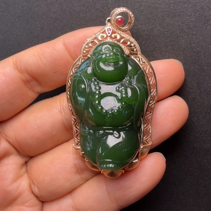 和田玉（碧玉）18K金镶嵌颈饰