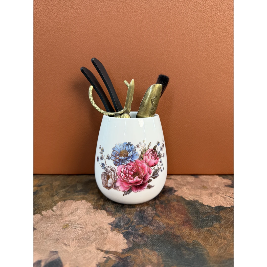 国色天香牡丹花羊脂玉瓷六君子茶道配件171