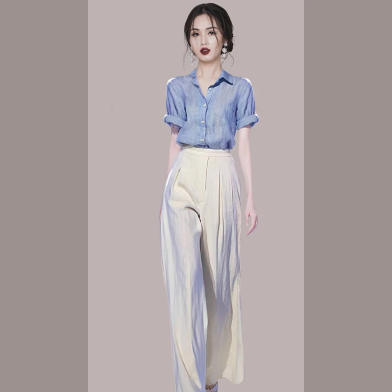 气质穿搭一整套气质女神范高端轻熟盐系高级感衬衫两件套装裤女夏