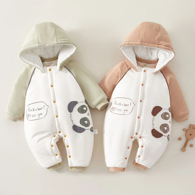 婴儿衣服秋冬季装连体衣满月新生宝宝加厚哈衣棉衣外出服套装抱衣