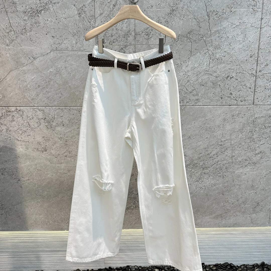 【AVVENN】设计师品牌25年春新品白色牛仔长裤AL1130258838000