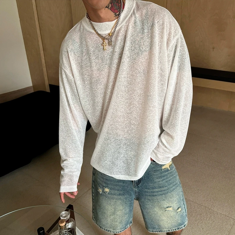 OXFREAK「雪花肌理褶皱」防晒长袖t恤男夏季薄款慵懒宽松打底上衣