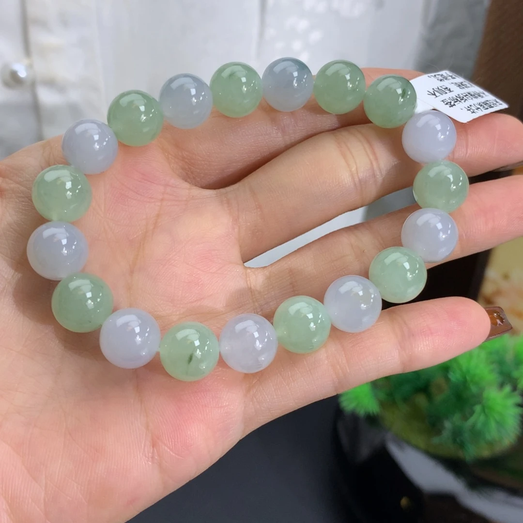未镶嵌手串翡翠卡9.9胶润双彩手串