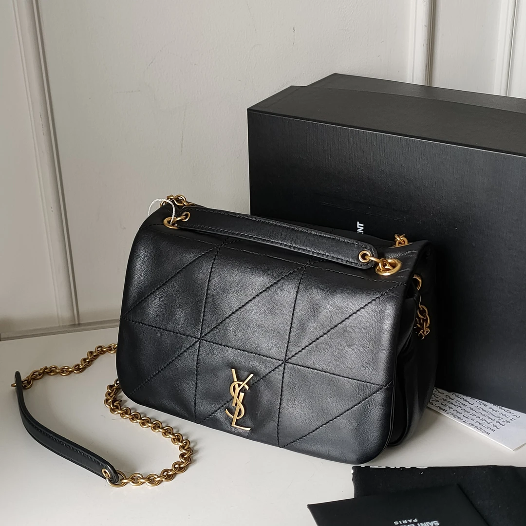 95新 YSL/圣罗兰 Azul-黑金羊皮Jamie mini单肩包/49659