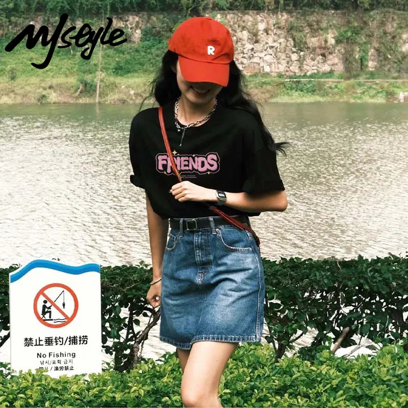 MJSTYLE五一旅游出街衣服纯棉短袖t恤女2025新款宽松大码小众上衣