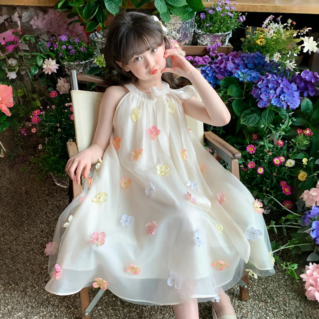 女童裙子夏款2025新款洋气童装女孩夏季网纱背心裙儿童夏天连衣裙