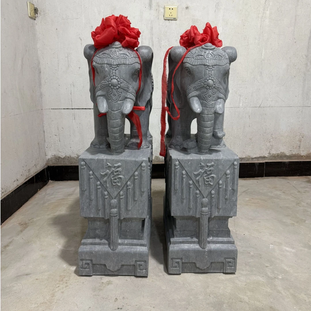 天然青石泰式石雕大象一对别墅庭院大门口家用装饰描金小象摆件