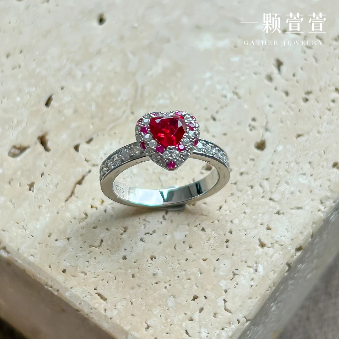 925银锆石戒指 【浆果甜心】 一颗萱萱 S925银心形戒指390940精致