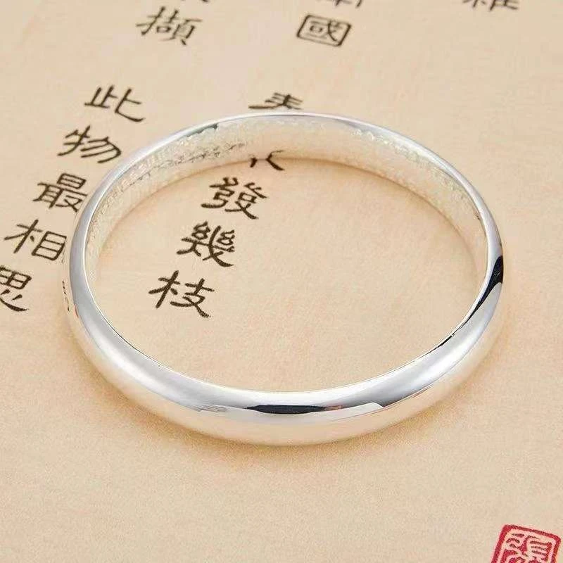足银手镯 A40 贵妃心经亮面足银手镯闭口高级大气手工设计感传承