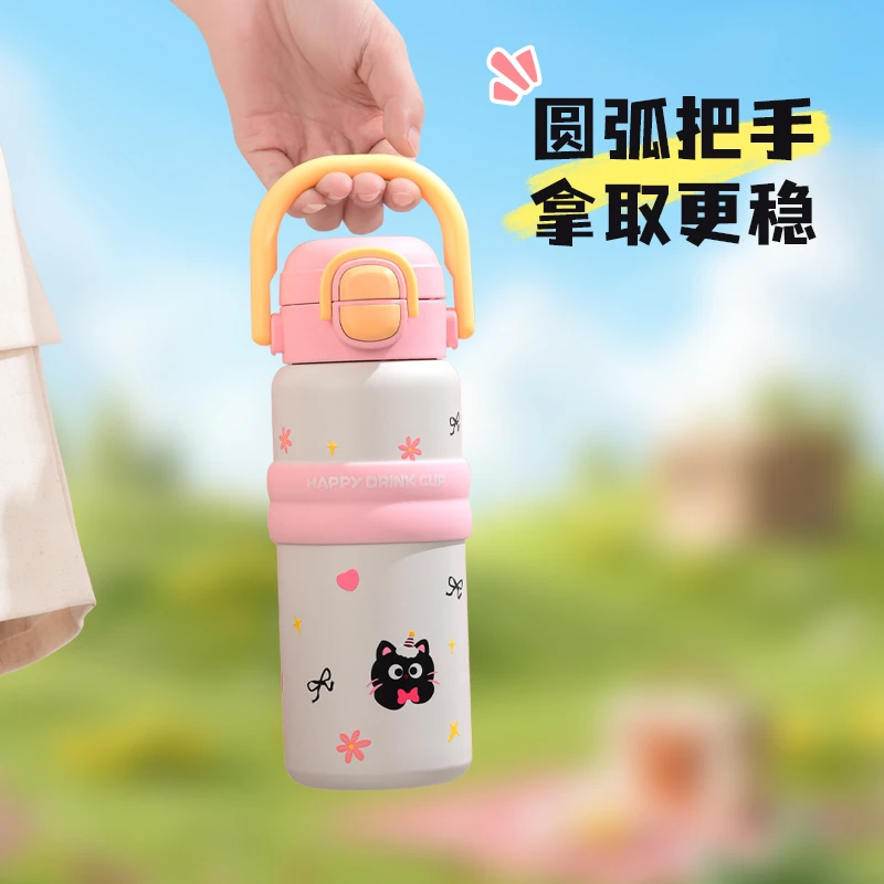 学生便携手提水壶316不锈钢保温杯高颜值双饮杯子儿童卡通吸管杯