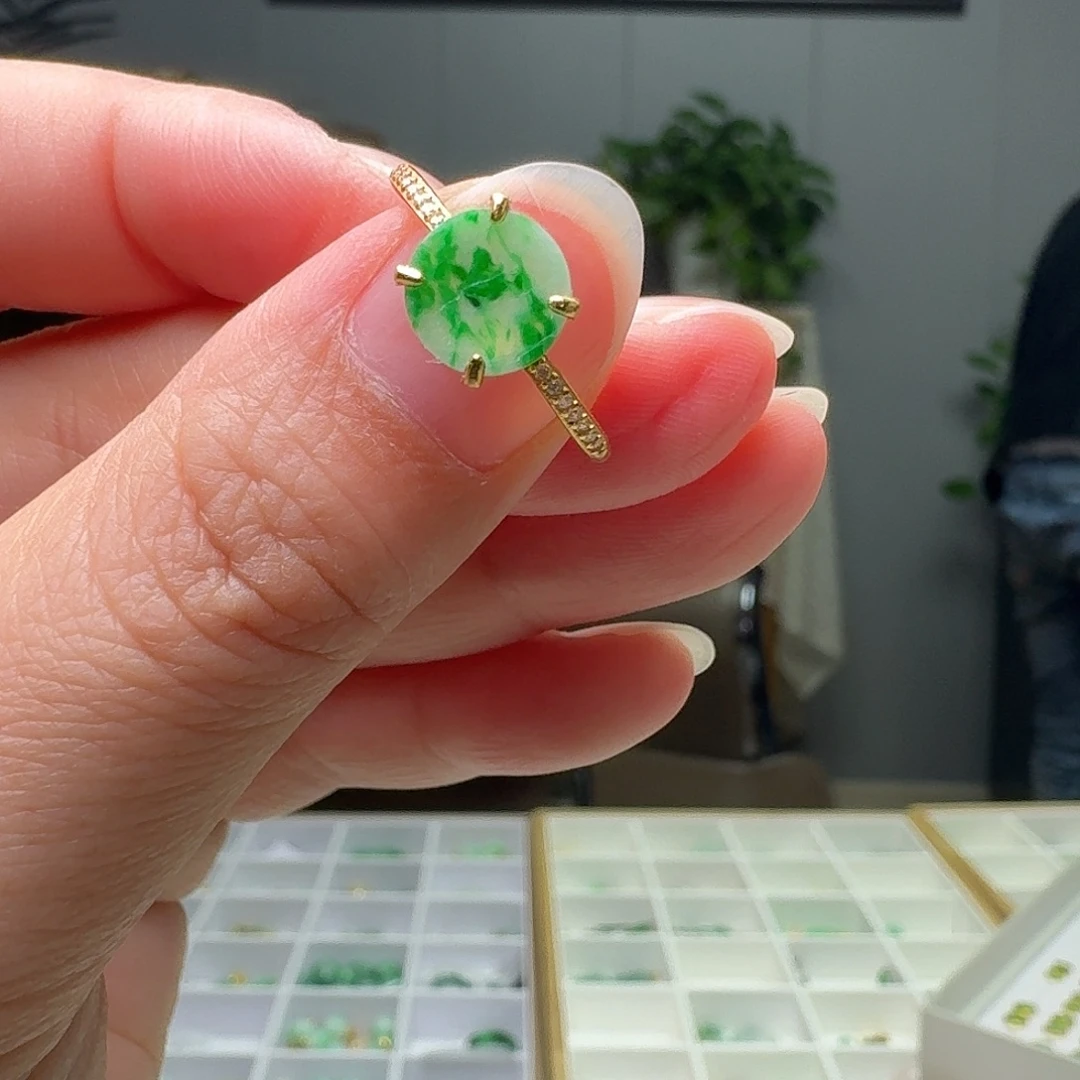 翡翠银S925镶嵌戒指天然纹