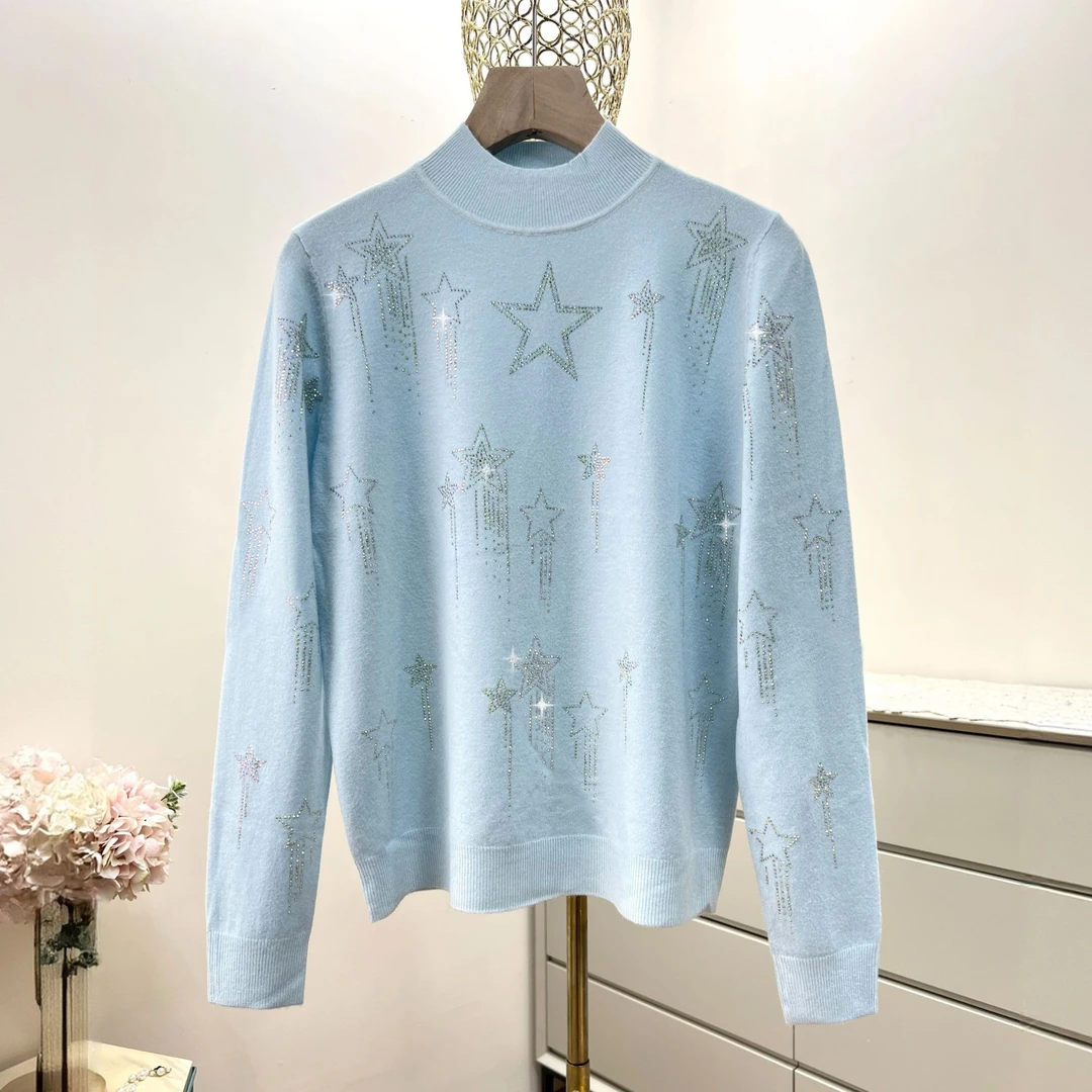 羊毛半高领流星烫钻圆领洋气修身针织衫毛衣秋冬时尚休闲百搭