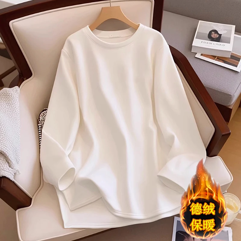 加厚磨毛白色打底衫女内搭宽松中长款T恤女鲨鱼裤专用上衣长款