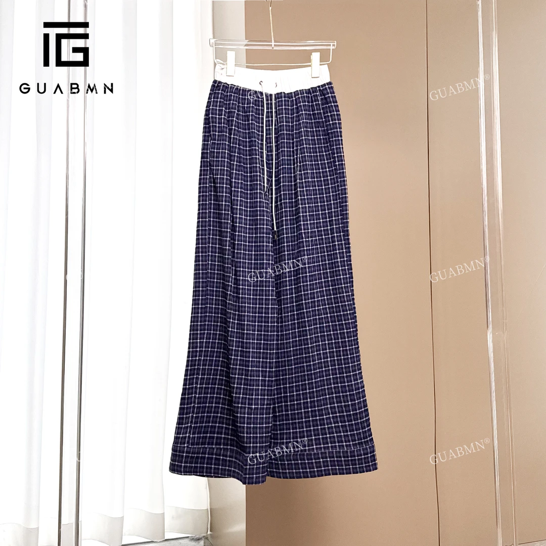 GUABMN2025春季新款休闲简约格纹长裤3971