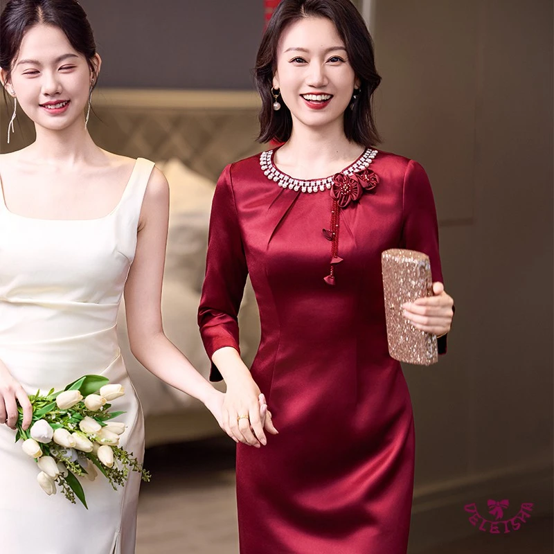 【鎏绯】秋冬季新款三醋酸喜婆婆妈妈装气质优雅礼服喜宴敬酒服显瘦
