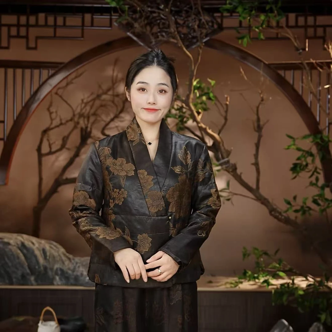 秋冬牡丹花新中式国风时尚气质休闲棉服外套EZ3267