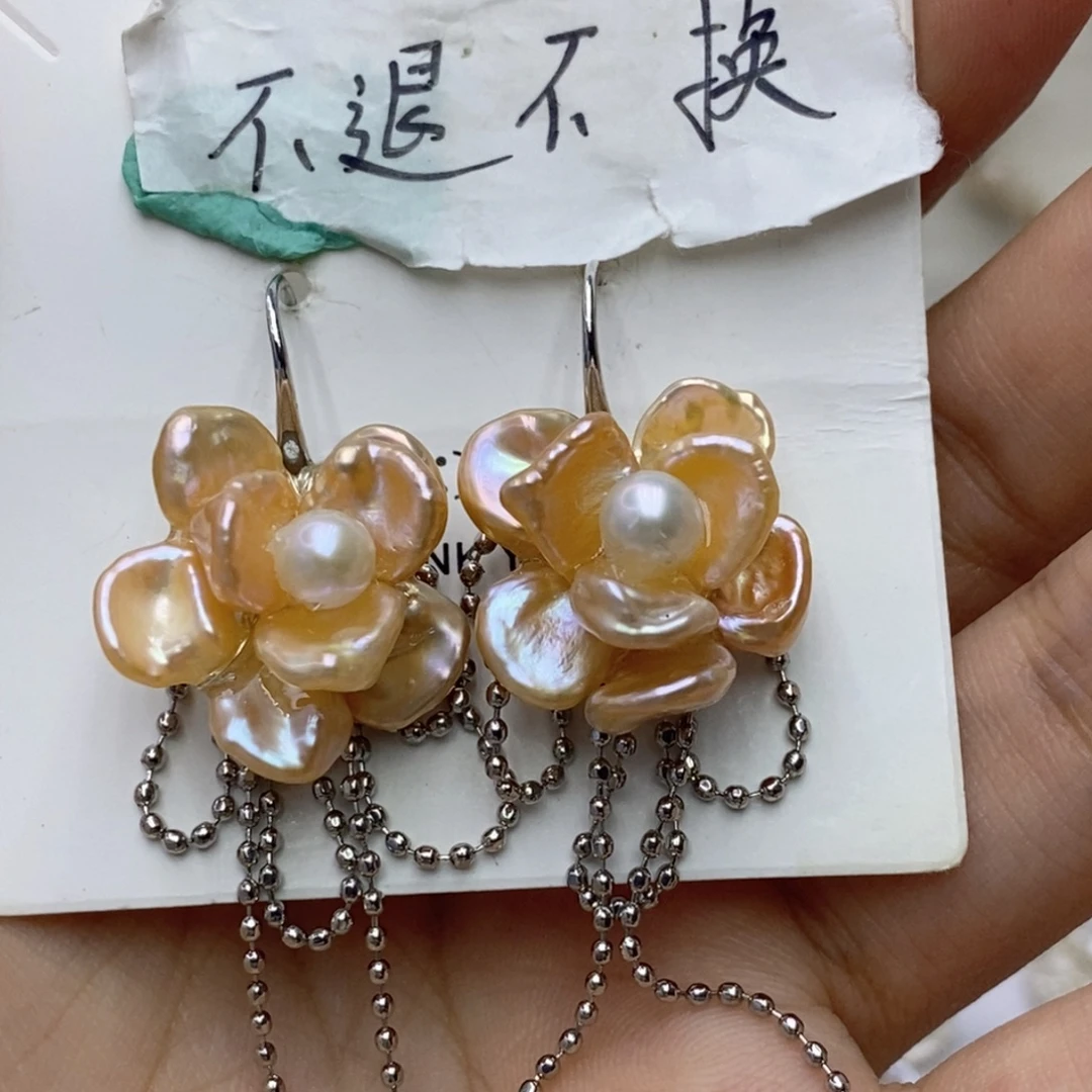 晨***娜银S925镶嵌淡水珍珠耳饰