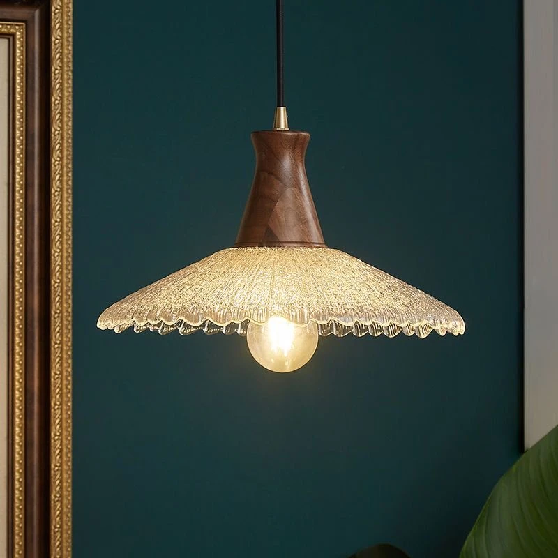 中古日式法式全铜复古餐厅灯玄关吧台卧室床头美式胡桃木玻璃吊灯