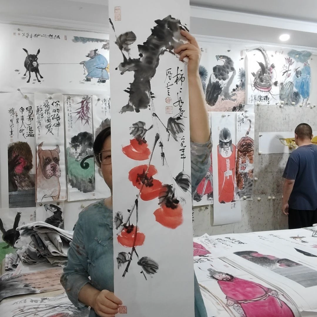 竖款25＊100CM，无装裱，柿柿如意