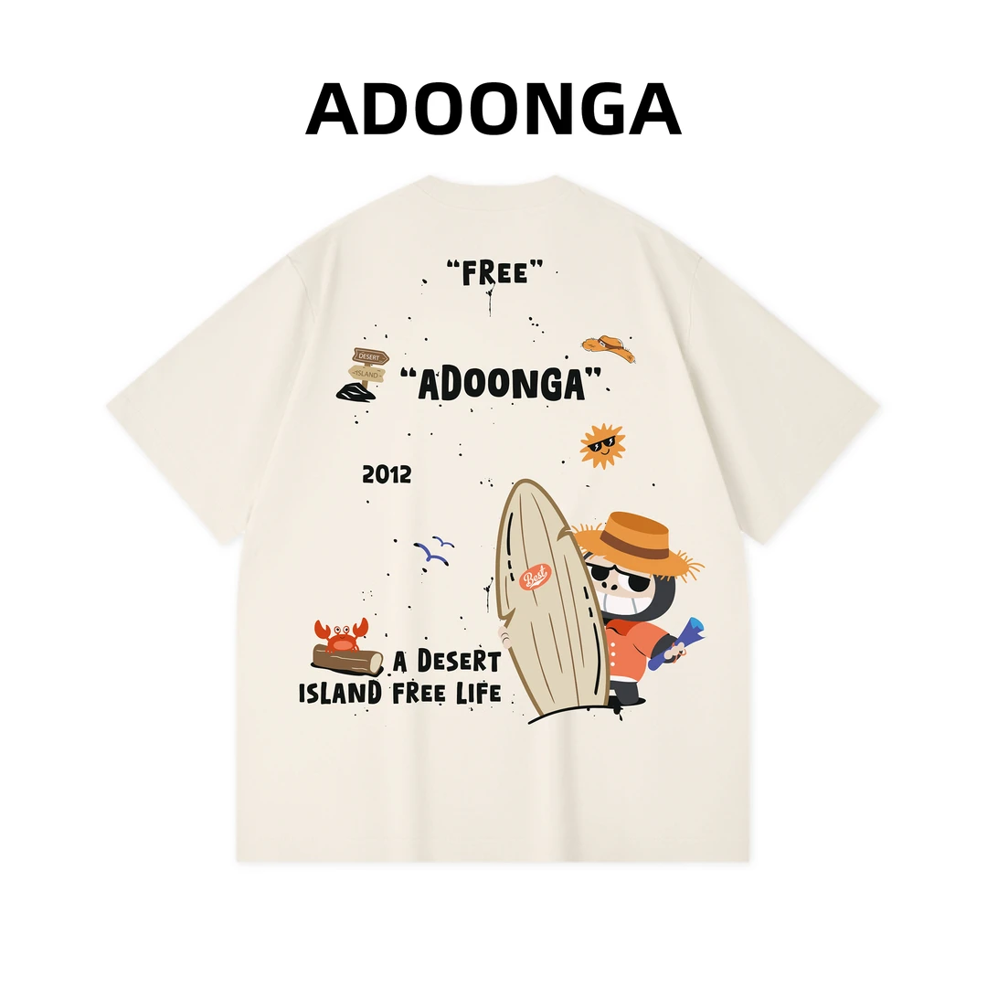 ADOONGA夏季纯棉短袖t恤男女同款新款宽松趣味印花设计感小众上衣