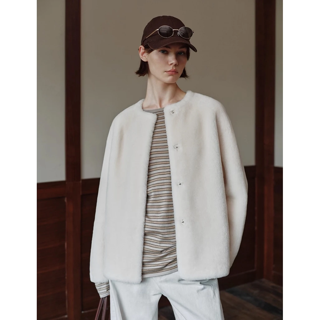 杰瑞【天鹅雪】秋冬新款毛绒外套宽松保暖毛皮大衣女上衣