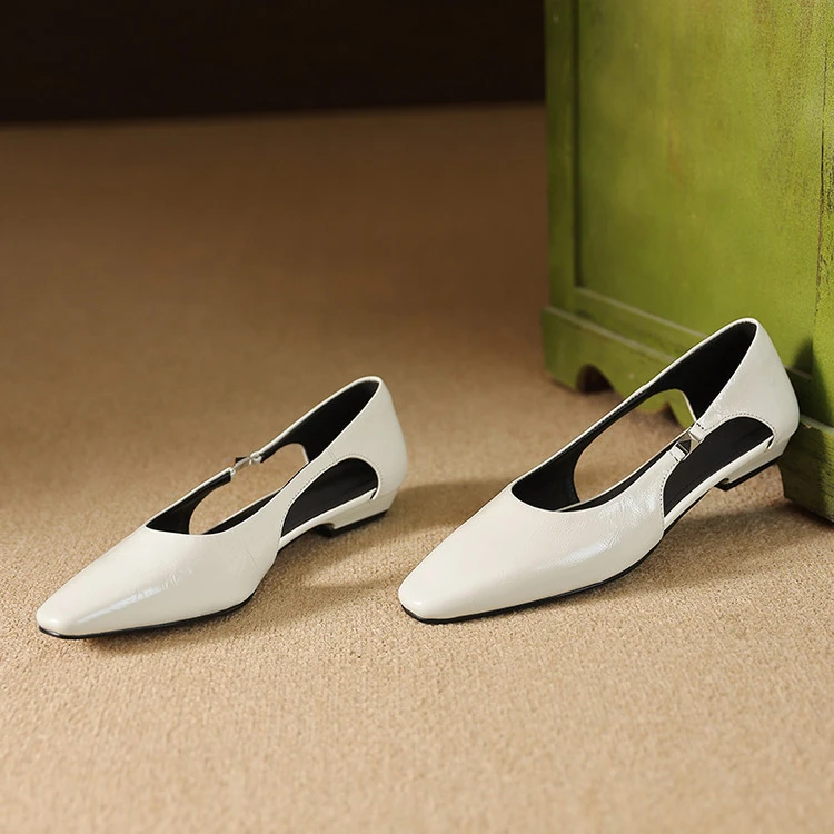 通勤百搭方头镂空透气低跟单鞋女2025春夏新款法式轻奢浅口小皮鞋