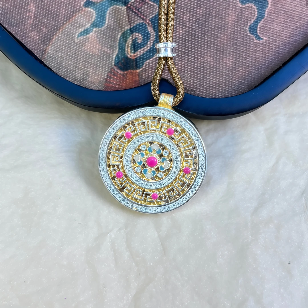 吊坠足银 【珐琅云锦罗盘】足银国风手工描金镂空禅意新中式吊坠