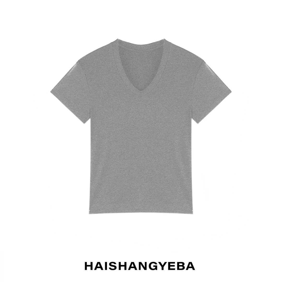 【海上叶爸】新款2025春夏百搭绵羊毛休闲套头短袖T恤