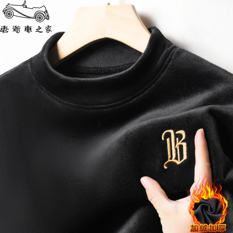 秋冬款双面德绒打底衫男纯色内搭上衣休闲保暖半高领长袖T恤男款