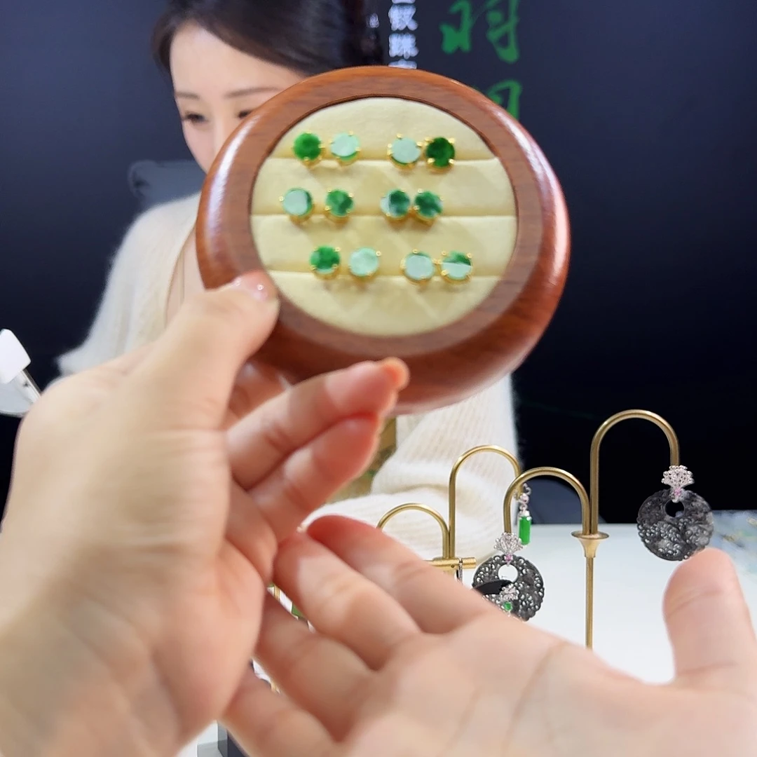 翡翠耳饰银S925镶嵌多样性发货发其一发一对925镶嵌