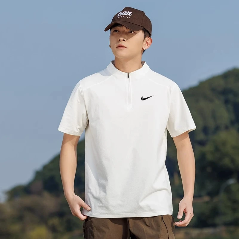 一折专区|奥莱|夏季冰丝短袖T恤宽松透气半袖潮流休闲立领体恤衫